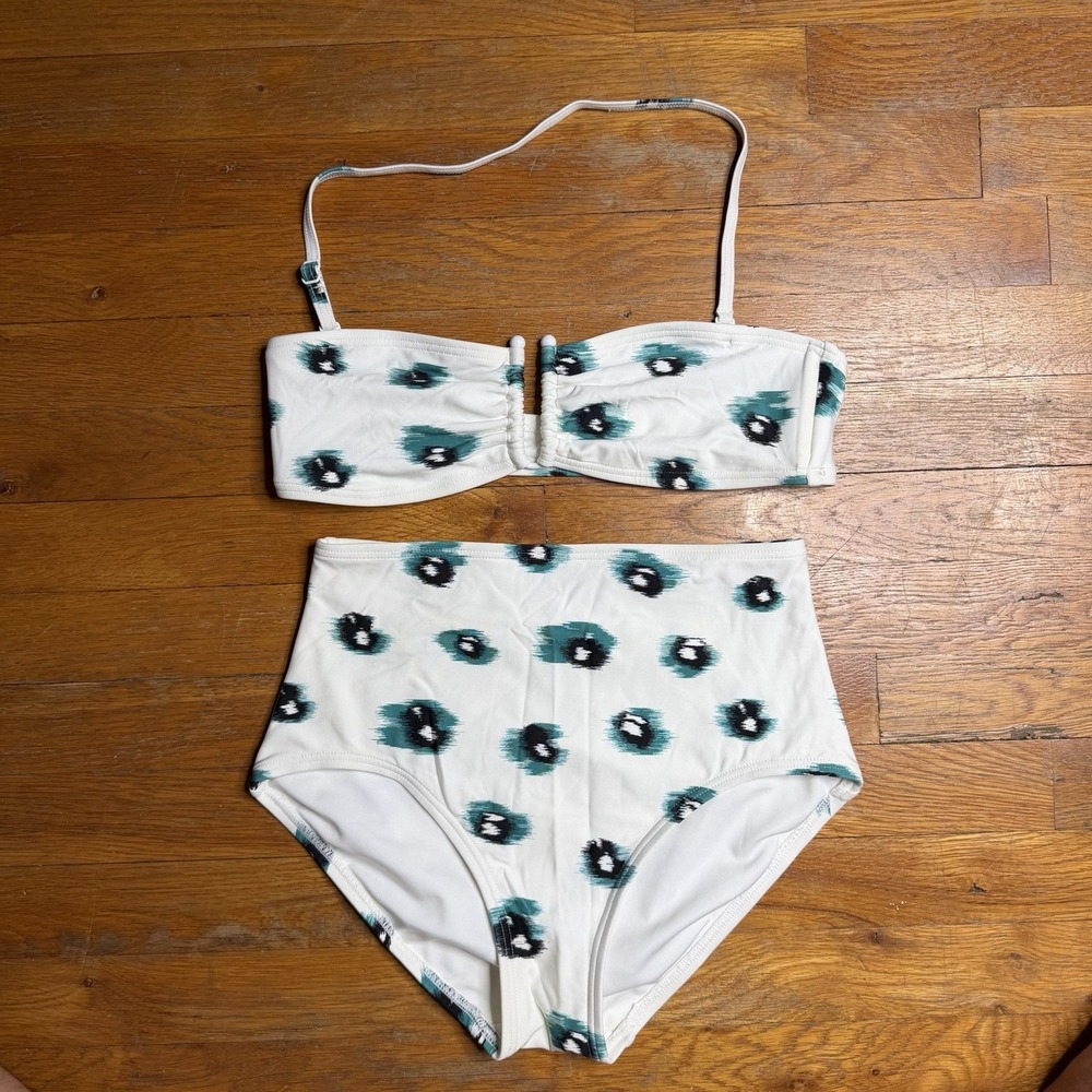 Proenza‎ Schouler Womens Ikat Bandeau Bikini Swimsuit White Size M High Waisted